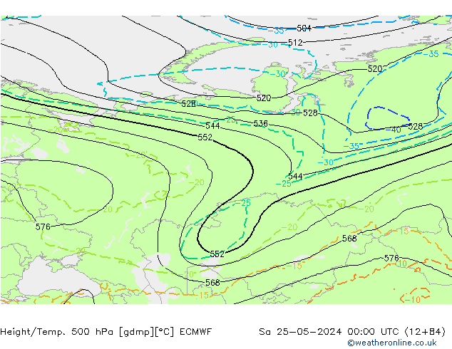 Z500/Rain (+SLP)/Z850 ECMWF Sa 25.05.2024 00 UTC