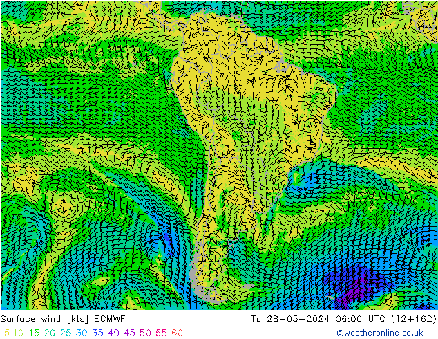 Surface wind ECMWF Út 28.05.2024 06 UTC