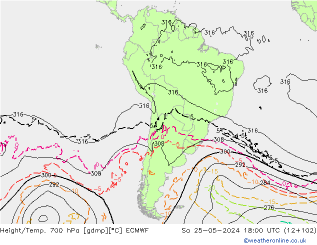 Height/Temp. 700 hPa ECMWF Sáb 25.05.2024 18 UTC