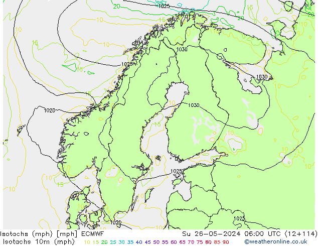 Isotachs (mph) ECMWF dom 26.05.2024 06 UTC