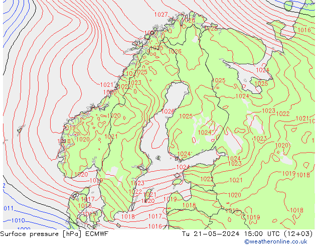 pressão do solo ECMWF Ter 21.05.2024 15 UTC