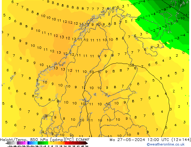 Z500/Rain (+SLP)/Z850 ECMWF Mo 27.05.2024 12 UTC