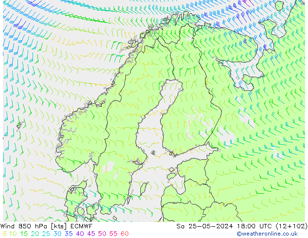 Wind 850 hPa ECMWF So 25.05.2024 18 UTC