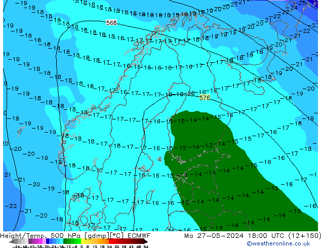 Z500/Yağmur (+YB)/Z850 ECMWF Pzt 27.05.2024 18 UTC