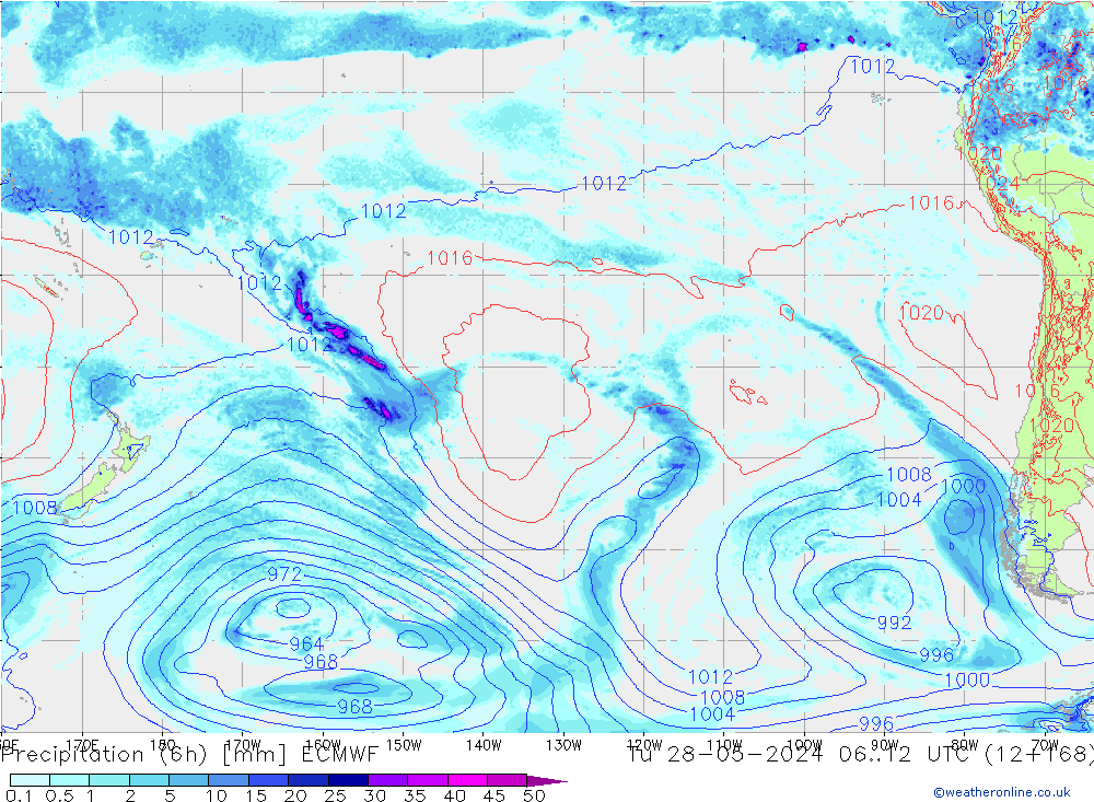 Totale neerslag (6h) ECMWF di 28.05.2024 12 UTC