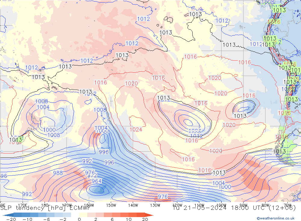 SLP tendency ECMWF Út 21.05.2024 18 UTC