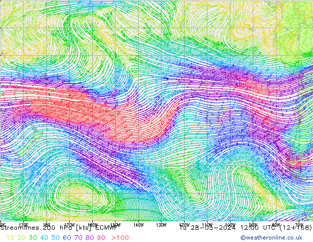 ветер 200 гПа ECMWF вт 28.05.2024 12 UTC