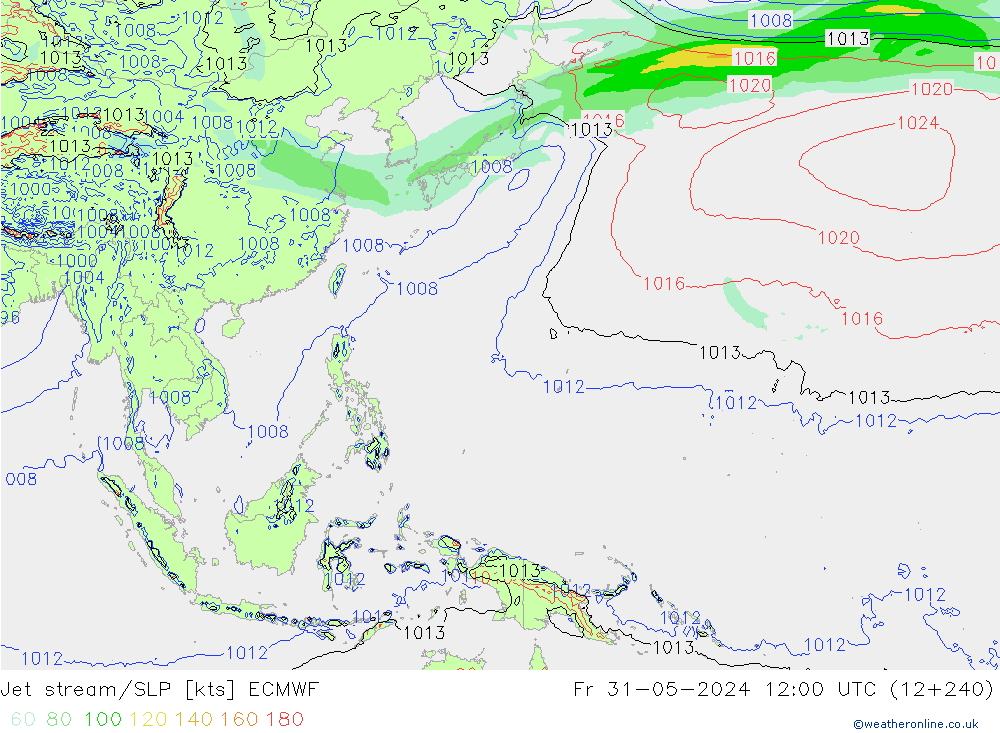 Jet stream/SLP ECMWF Fr 31.05.2024 12 UTC