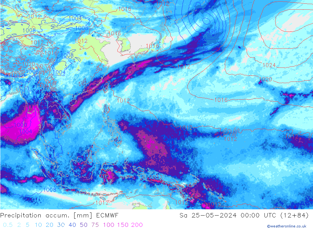 Precipitation accum. ECMWF Sáb 25.05.2024 00 UTC