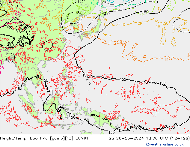 Z500/Yağmur (+YB)/Z850 ECMWF Paz 26.05.2024 18 UTC