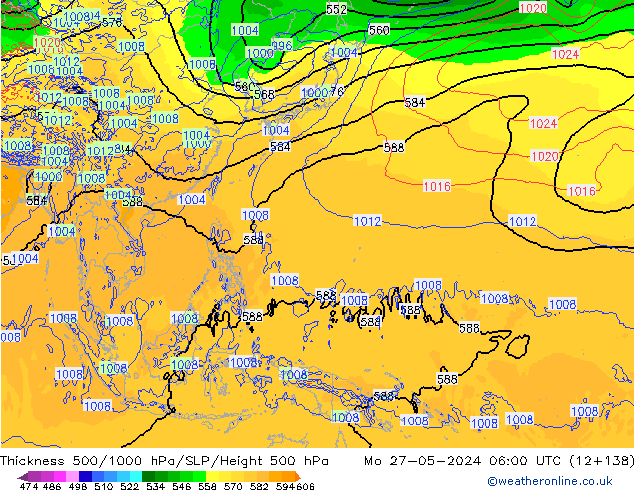 Schichtdicke 500-1000 hPa ECMWF Mo 27.05.2024 06 UTC