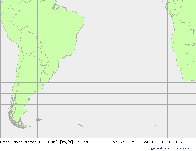 Deep layer shear (0-1km) ECMWF śro. 29.05.2024 12 UTC