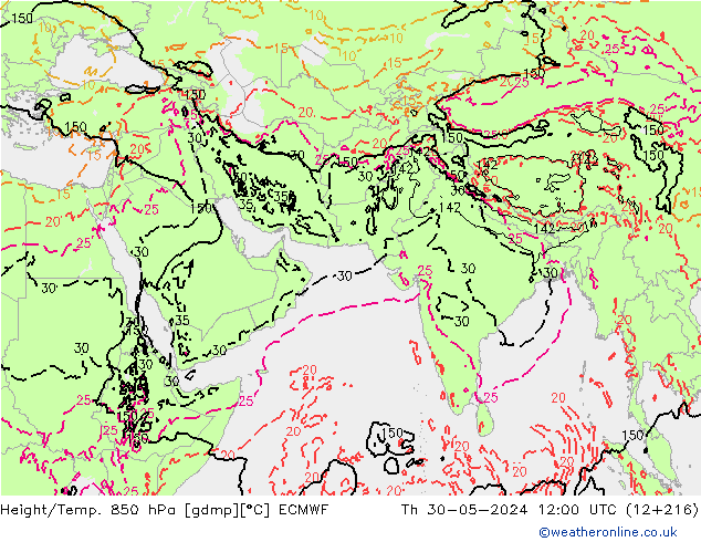 Z500/Rain (+SLP)/Z850 ECMWF Čt 30.05.2024 12 UTC