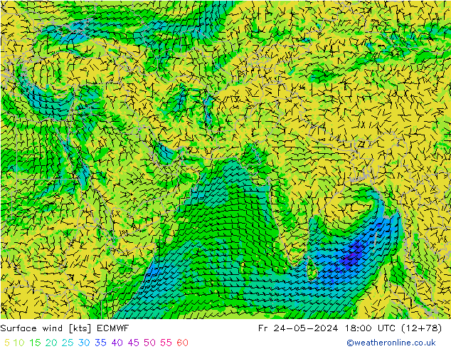 Surface wind ECMWF Fr 24.05.2024 18 UTC