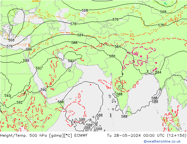 Z500/Rain (+SLP)/Z850 ECMWF wto. 28.05.2024 00 UTC