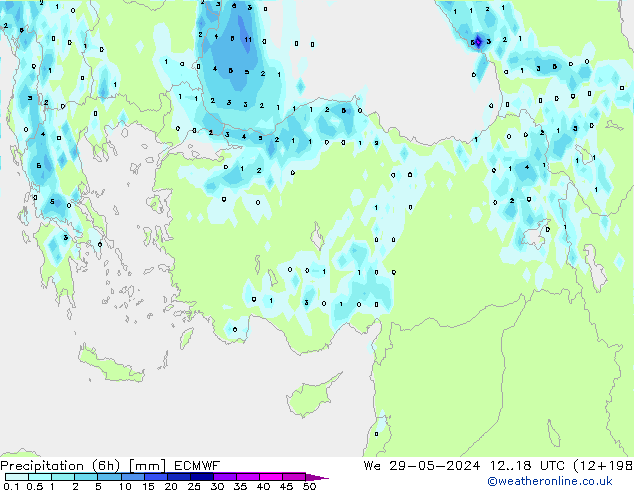 Precipitation (6h) ECMWF We 29.05.2024 18 UTC