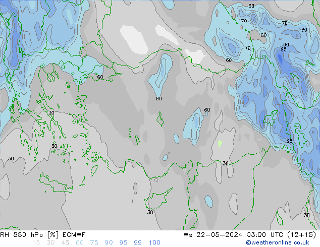 RH 850 hPa ECMWF  22.05.2024 03 UTC