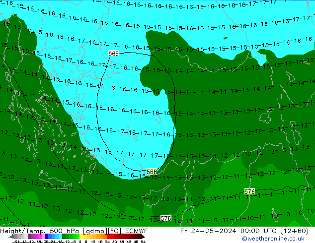 Z500/Yağmur (+YB)/Z850 ECMWF Cu 24.05.2024 00 UTC