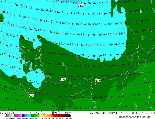 Z500/Rain (+SLP)/Z850 ECMWF Su 26.05.2024 12 UTC