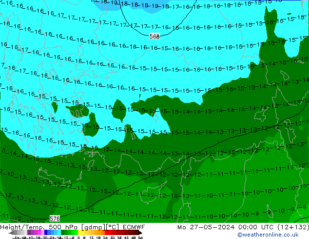 Z500/Rain (+SLP)/Z850 ECMWF lun 27.05.2024 00 UTC