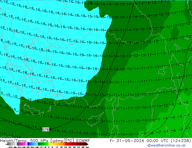 Height/Temp. 500 hPa ECMWF Fr 31.05.2024 00 UTC