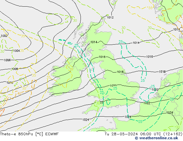 Theta-e 850hPa ECMWF Út 28.05.2024 06 UTC