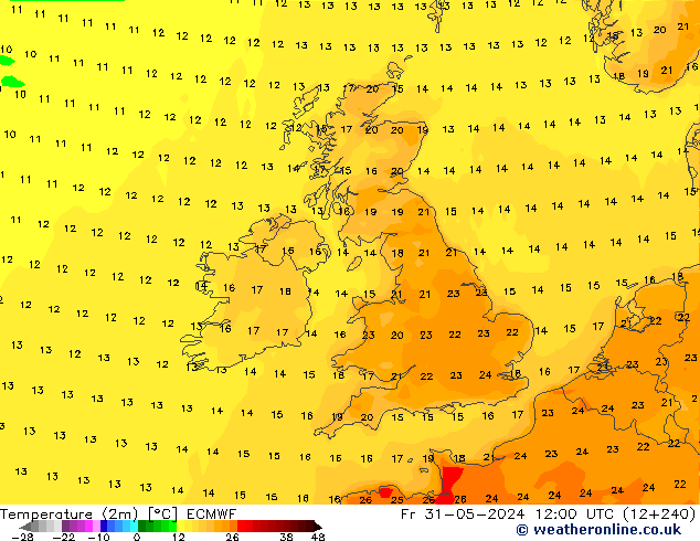 température (2m) ECMWF ven 31.05.2024 12 UTC