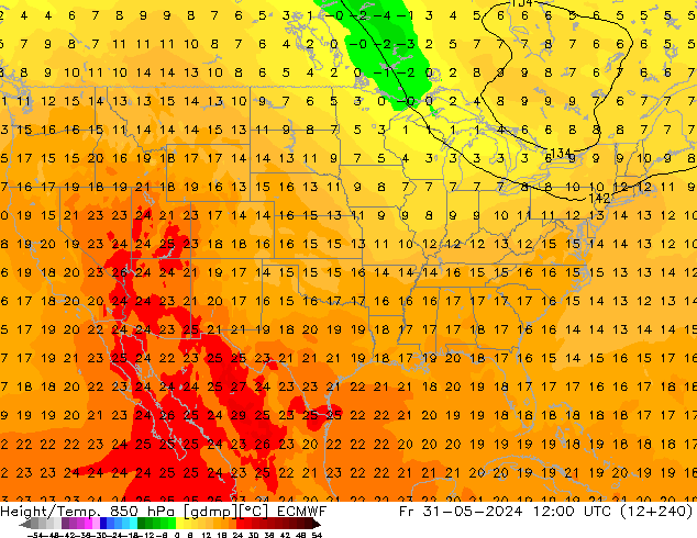 Z500/Rain (+SLP)/Z850 ECMWF vie 31.05.2024 12 UTC