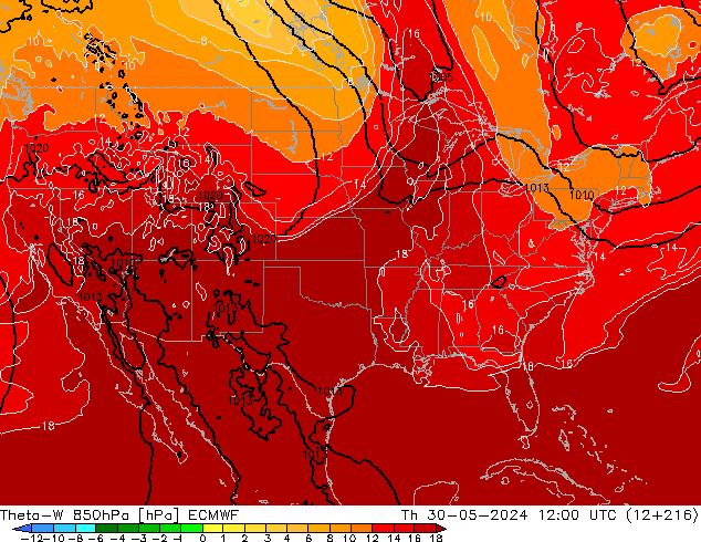 Theta-W 850hPa ECMWF jeu 30.05.2024 12 UTC