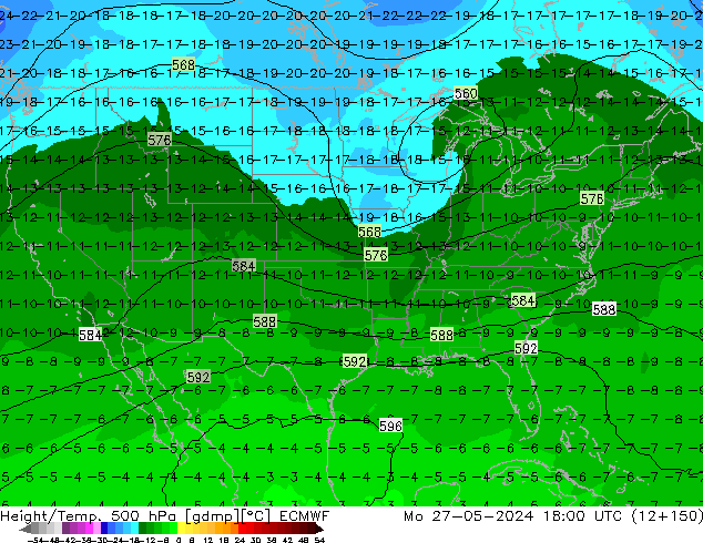 Height/Temp. 500 hPa ECMWF Mo 27.05.2024 18 UTC