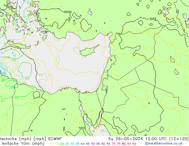 Isotachs (mph) ECMWF dom 26.05.2024 12 UTC