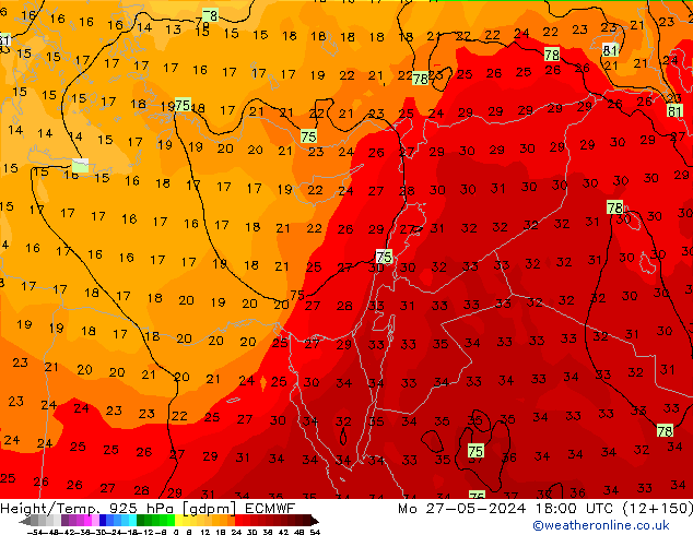 Height/Temp. 925 hPa ECMWF lun 27.05.2024 18 UTC