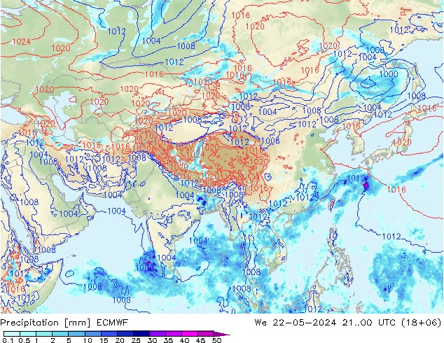 precipitação ECMWF Qua 22.05.2024 00 UTC