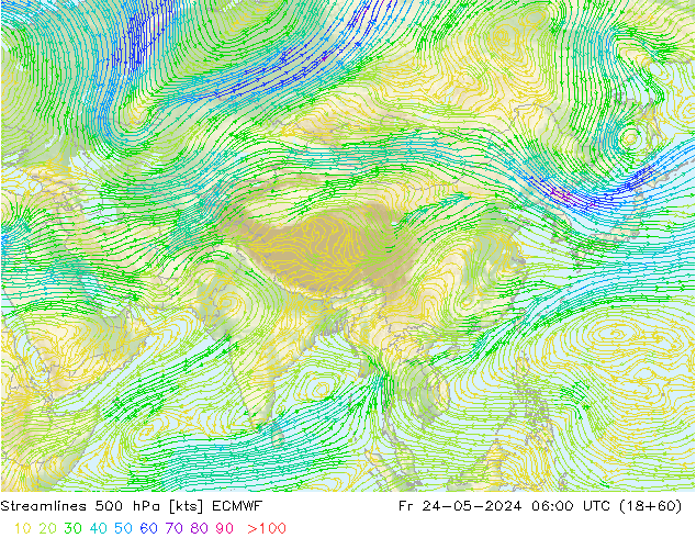 Línea de corriente 500 hPa ECMWF vie 24.05.2024 06 UTC