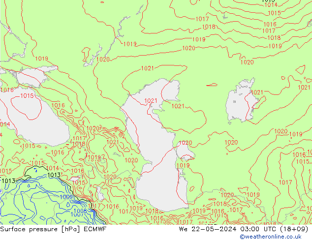 Atmosférický tlak ECMWF St 22.05.2024 03 UTC