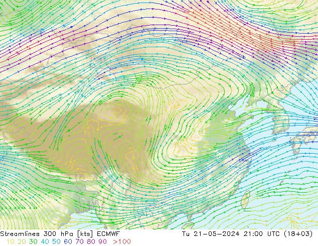 风 300 hPa ECMWF 星期二 21.05.2024 21 UTC