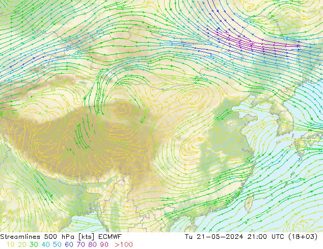 风 500 hPa ECMWF 星期二 21.05.2024 21 UTC