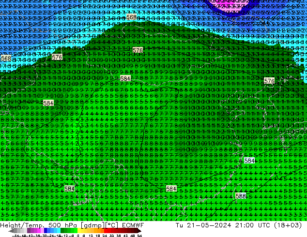 Height/Temp. 500 hPa ECMWF 星期二 21.05.2024 21 UTC