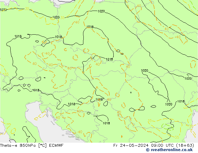 Theta-e 850hPa ECMWF Fr 24.05.2024 09 UTC