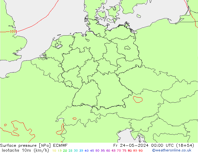 Isotachs (kph) ECMWF ven 24.05.2024 00 UTC