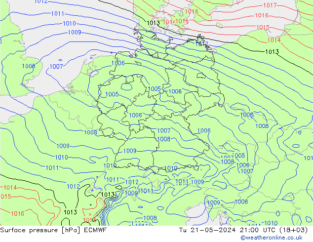 Atmosférický tlak ECMWF Út 21.05.2024 21 UTC