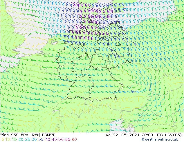 风 950 hPa ECMWF 星期三 22.05.2024 00 UTC