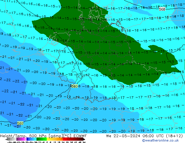 Z500/Rain (+SLP)/Z850 ECMWF mié 22.05.2024 06 UTC