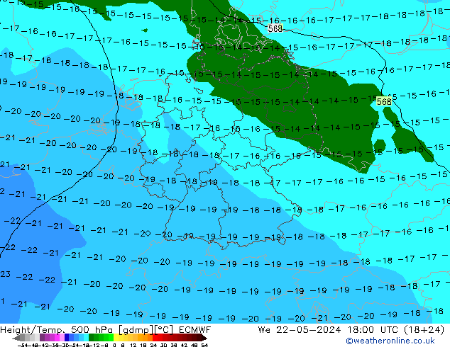 Height/Temp. 500 hPa ECMWF 星期三 22.05.2024 18 UTC