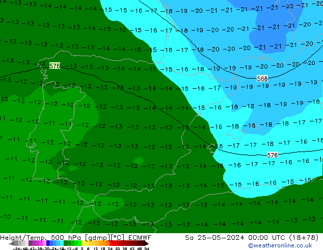 Z500/Rain (+SLP)/Z850 ECMWF сб 25.05.2024 00 UTC