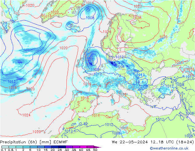 Z500/Rain (+SLP)/Z850 ECMWF mié 22.05.2024 18 UTC