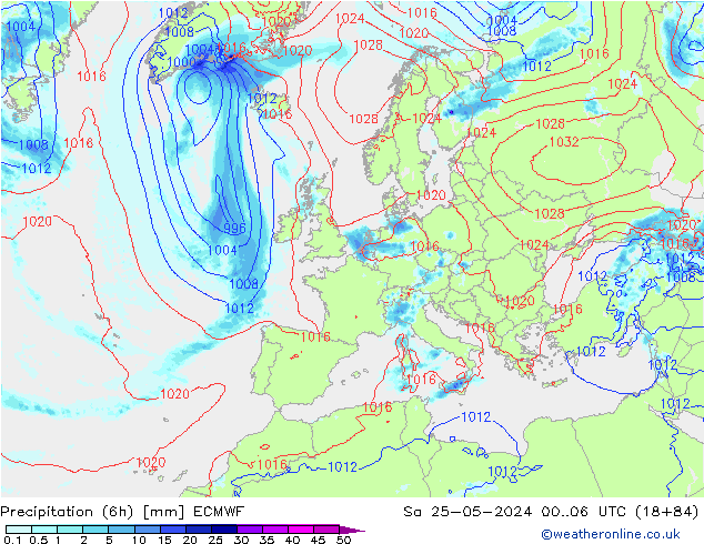 Z500/Rain (+SLP)/Z850 ECMWF Sa 25.05.2024 06 UTC