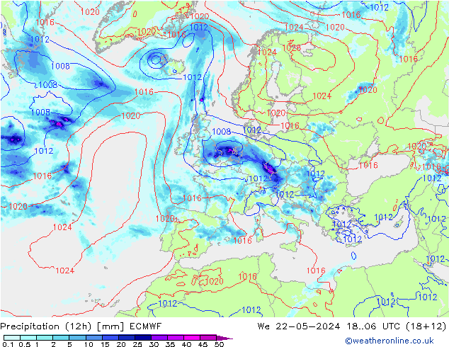 Nied. akkumuliert (12Std) ECMWF Mi 22.05.2024 06 UTC