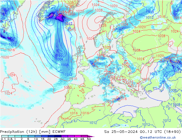 осадки (12h) ECMWF сб 25.05.2024 12 UTC