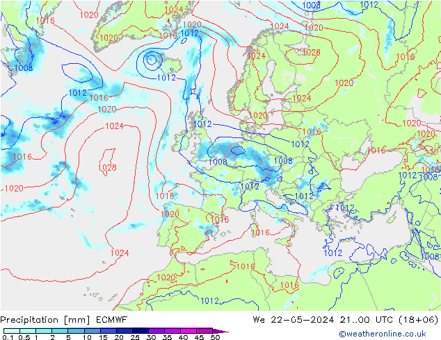 Srážky ECMWF St 22.05.2024 00 UTC